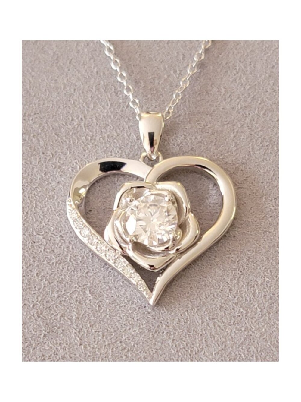 925 Sterling Silver Rose Heart Moissanite Necklace 1CT GRA Cert NWT